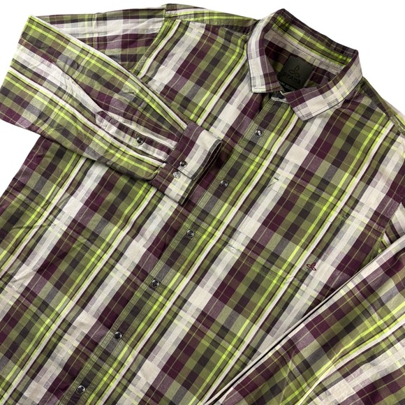 Prana Other - Prana Men's XL Plaid Pearl Snap Shirt Green Burgundy Beige Long Sleeve‎ Outdoor